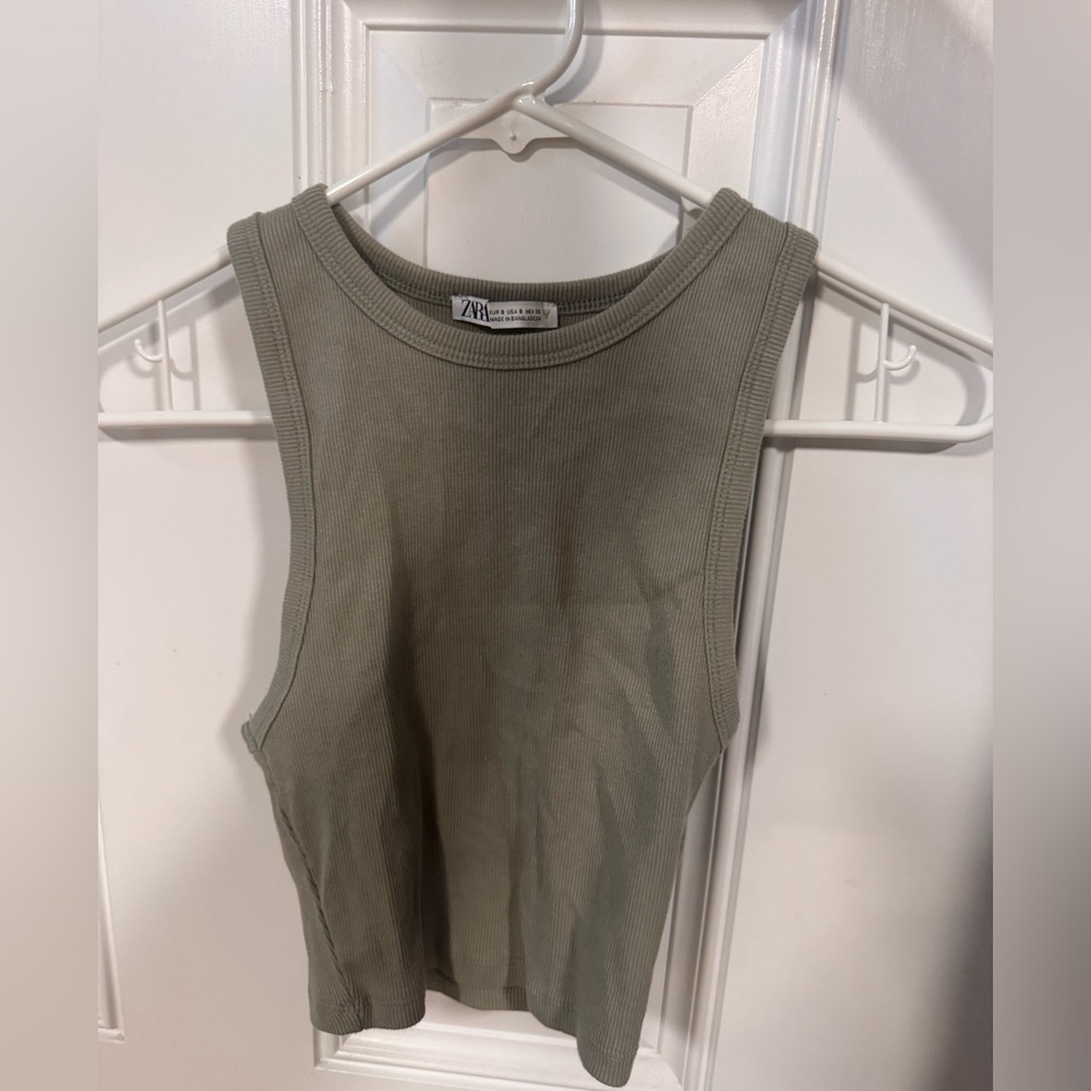 Zara Sage Green Sleeveless Ribbed Top